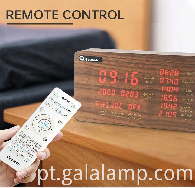 Equante Muslim Blue Tooth Conexão do despertador Hora de exibição de aprendizado Alto -falante de madeira SQ600 Presente de oração muçulmano